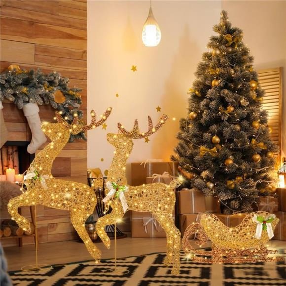 6FT Christmas Reindeer & Sleigh, Lighted Reindeer with Warm White LEDs - Picture 6 of 6